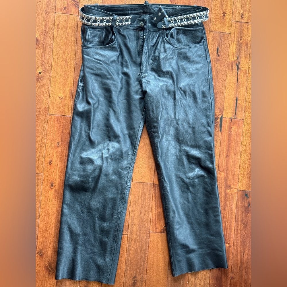 Men's Black Leather Slim Straight Pants